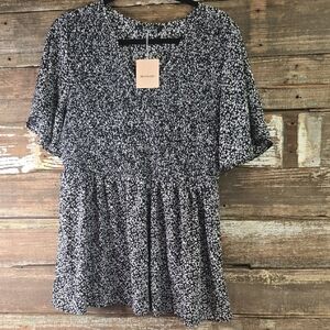 BloomChic Monochrome Floral Blouse, Size 12, NWT